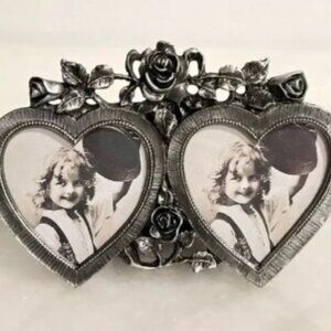 NOT FOR SALEL Vintage Double Hearts Roses Victorian Style Pewter photo frame